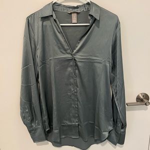H&M Blue Satin Long Sleeve Blouse
